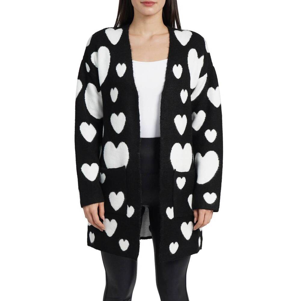 NEW LOVE TOKEN hearts long sleeve cardigan in black